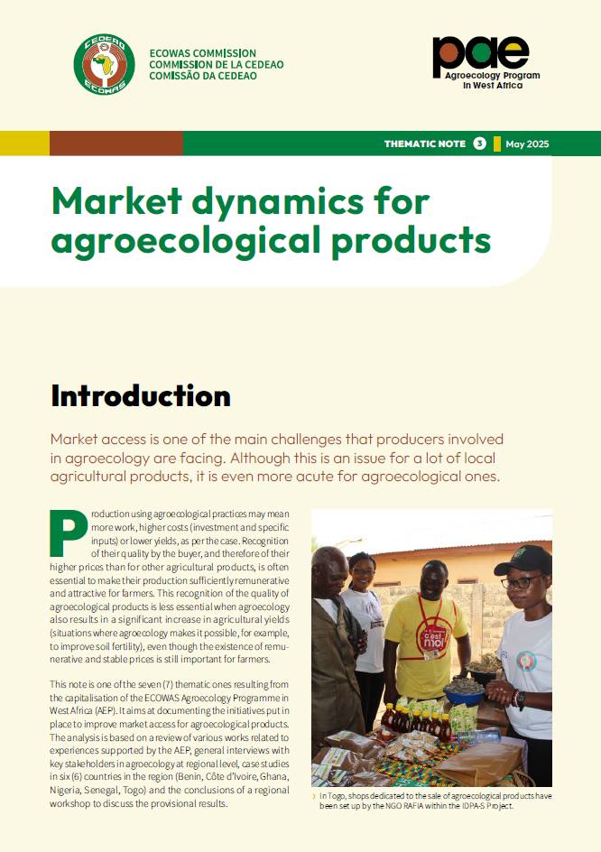 Thematic note PAE 3 - Market dynamics for agroecological products Thematic note PAE 3 - Market dynamics for agroecological products