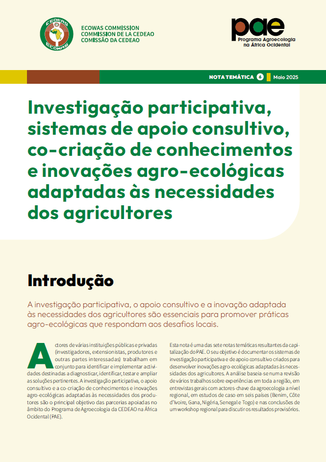 Thematic note PAE 6 - Participatory research, advisory support systems, knowledge co-creation and agroecological innovations tailored to producers’ needs Thematic note PAE 6 - Participatory research, advisory support systems, knowledge co-creation and agroecological innovations tailored to producers’ needs