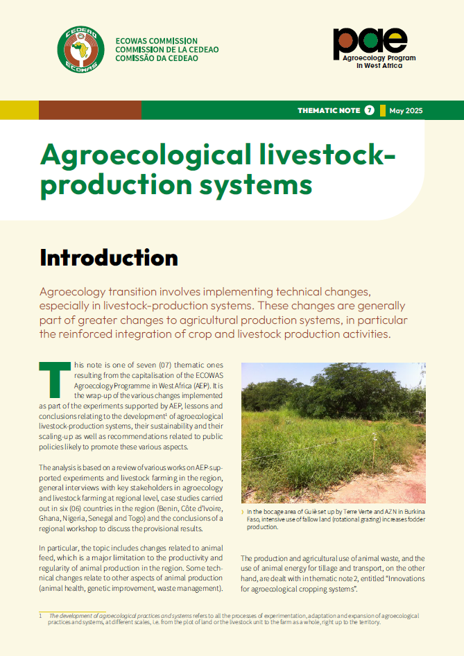 Thematic note PAE 7 - Agroecological livestock production systems Thematic note PAE 7 - Agroecological livestock production systems